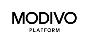 Logo firmy Modivo Platform na białym tle przedstawiające nowoczesny napis