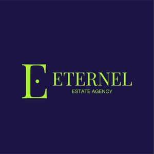 Logo firmy Eternel Estate Agency w zielonym kolorze na granatowym tle symbolizujące agencję nieruchomości