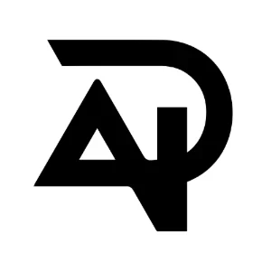 Nowoczesne logo firmy z literami A i D w minimalistycznym czarno-białym stylu
