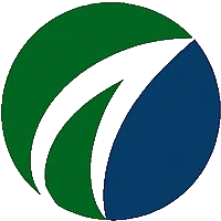 Nowoczesne logo firmy w formie zielono-granatowego okręgu symbolizującego rozwój i stabilność