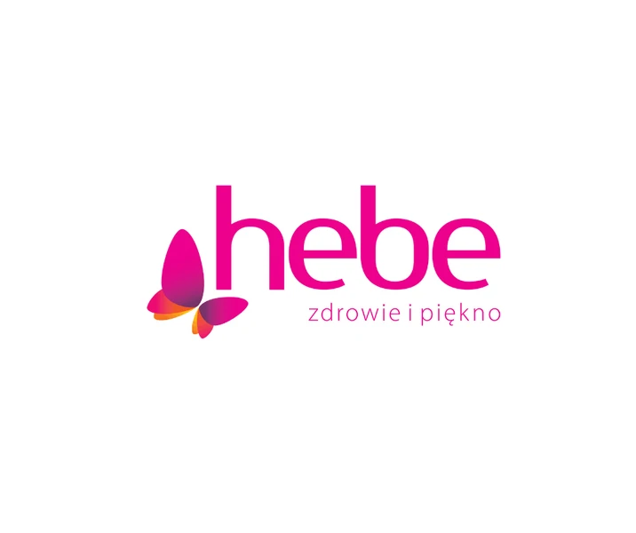 Logo firmy hebe z motylem i napisem zdrowie i piękno na białym tle