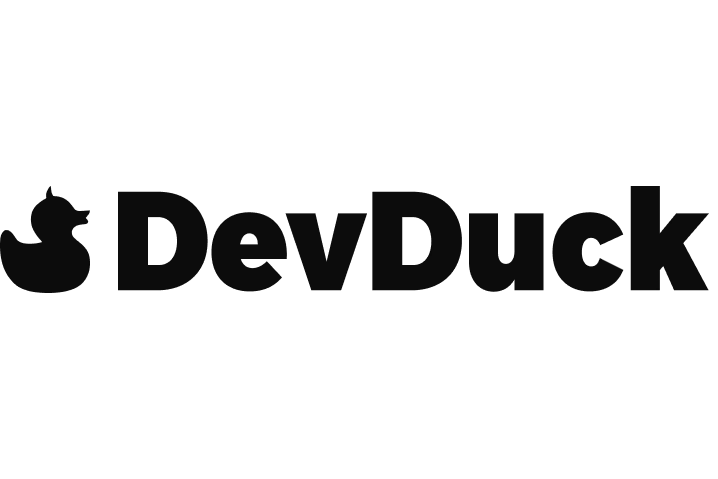 Logo firmy DevDuck przedstawiające sylwetkę kaczuszki obok nazwy firmy w nowoczesnym stylu