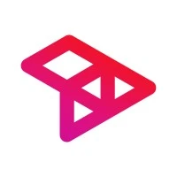 Nowoczesne, czerwono-różowe logo w formie geometrycznego symbolu o dynamicznym kształcie