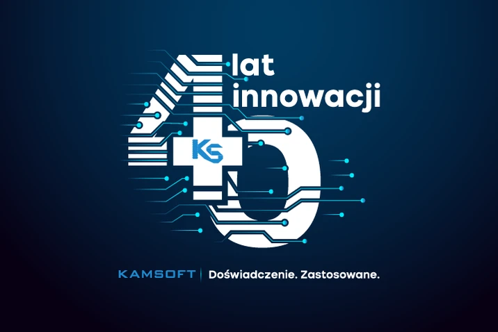 Logo Kamsoft świętujące 40 lat innowacji w technologii medycznej i oprogramowaniu