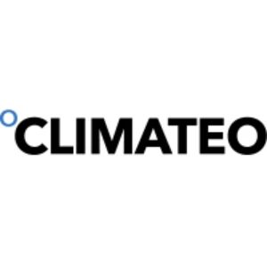 Logo firmy Climateo przedstawiające nazwę z symbolem okręgu symbolizującym klimat i technologię