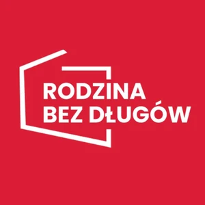 Logo Rodzina Bez Długów na czerwonym tle symbolizujące wsparcie finansowe i stabilność domowego budżetu
