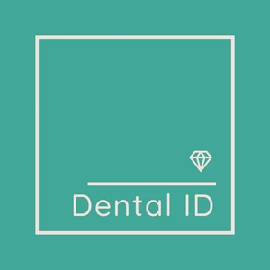 Logo Dental ID na zielonym tle z ikoną diamentu, symbolizujące profesjonalną opiekę dentystyczną