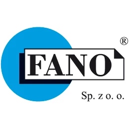 Logo firmy FANO Sp. z o. o. na białym tle z niebieskim kołem w tle