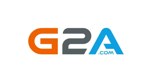 Logo G2A w kolorach pomarańczowym, szarym i niebieskim na białym tle reprezentujące platformę cyfrowej dystrybucji gier
