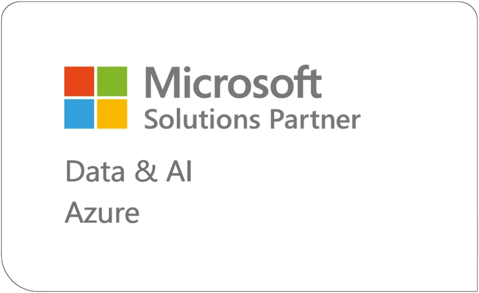 Logo Microsoft Solutions Partner z obszarami specjalizacji Data & AI oraz Azure na białym tle