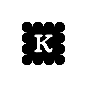 Logo firmy z białą literą K na czarnym tle przypominającym kwadrat z zaokrąglonymi krawędziami