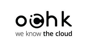 Logo firmy OICHK z hasłem we know the cloud podkreślającym specjalizację w usługach chmurowych