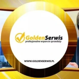 Logo Golden Serwis z napisem profesjonalne wsparcie sprzedaży na tle złotego koła