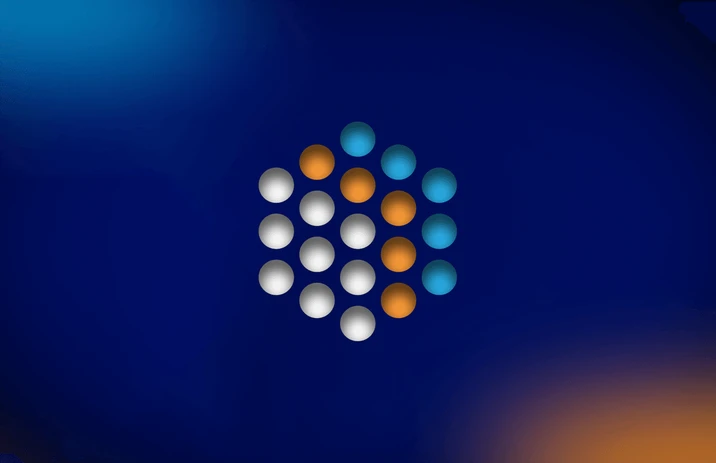 Abstrakcyjny wzór złożony z kolorowych kul na ciemnoniebieskim tle symbolizujący innowacje i technologię