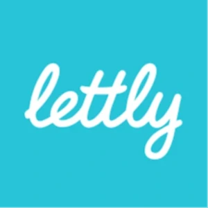 Logo firmy Lettly w białej pisowni na jasnoniebieskim tle wykorzystywane w profilu pracodawcy