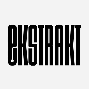 Czarne logo firmy Ekstrakt na jasnym tle z unikalnym nowoczesnym krojem pisma