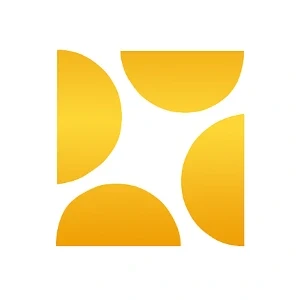 Nowoczesne logo firmy składające się z czterech złotych półokręgów tworzących kwadrat na białym tle