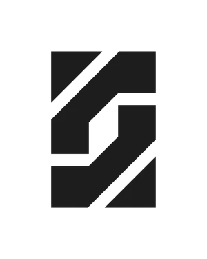 Nowoczesne czarno-białe logo firmy z geometrycznym wzorem i dynamicznym kształtem