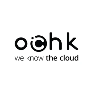 Logo firmy OCHK z hasłem we know the cloud podkreślające specjalizację w technologii chmurowej