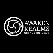 Logo Awaken Realms z motywem spirali i hasłem Change the Game na czarnym tle