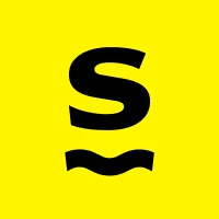 Żółte tło z czarną literą S i falistą linią pod spodem tworzące nowoczesne logo