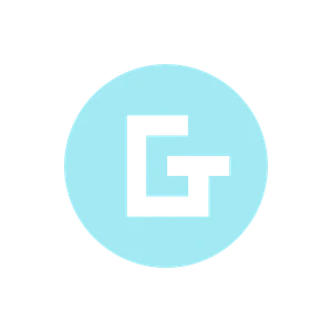 Nowoczesne logo firmowe z białymi literami G i T na tle jasnoniebieskiego koła