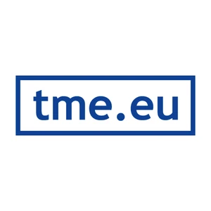 Logo firmy tme.eu w niebieskiej ramce na białym tle, symbolizujące europejskiego dystrybutora elektroniki