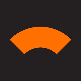 Logo firmy z pomarańczowym łukiem na czarnym tle używane w profilu pracodawcy