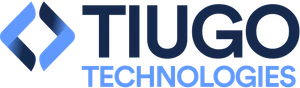 Logo firmy TIUGO Technologies z nowoczesnym emblematem i nazwą w kolorach granatowym i jasnoniebieskim