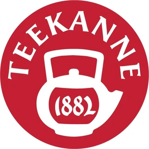 Logo Teekanne z białym imbrykiem i napisem Teekanne na czerwonym tle symbolizującym markę herbaty od 1882 roku