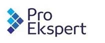 Logo firmy Pro Ekspert z symbolem niebieskich kwadratów ustawionych po lewej stronie nazwy