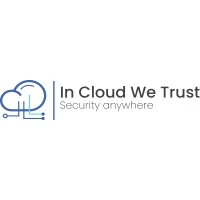 Logo firmy In Cloud We Trust z motywem chmury i hasłem Security anywhere podkreślającym ochronę danych