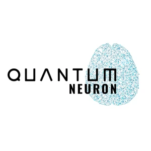 Logo firmy Quantum Neuron z stylizowanym motywem mózgu złożonym z niebieskich linii i punktów symbolizujących neurony