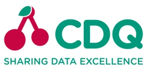 Logo firmy CDQ z motywem dwóch czerwonych wisienek i hasłem Sharing Data Excellence pod nazwą