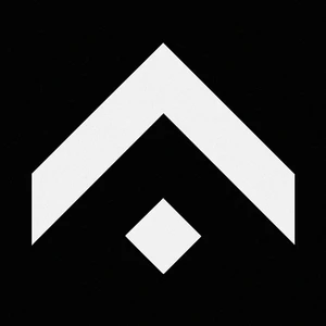 Prosty, nowoczesny czarno-biały symbol graficzny z dynamicznym kształtem strzałki skierowanej do góry