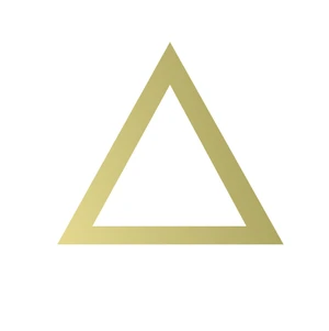 Logo złożone z trójkąta o gradientowym złotym konturze na białym tle symbolizujące nowoczesną firmę