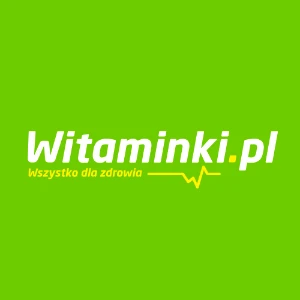 Logo firmy Witaminki.pl na zielonym tle z hasłem wszystko dla zdrowia pod nazwą