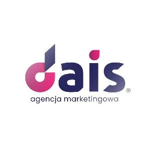 Logo agencji marketingowej Dais w nowoczesnym stylu z kolorami różowym i granatowym