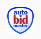 Logo firmy AutoBid Master w kształcie tarczy z napisem w kolorach niebieskim i czerwonym