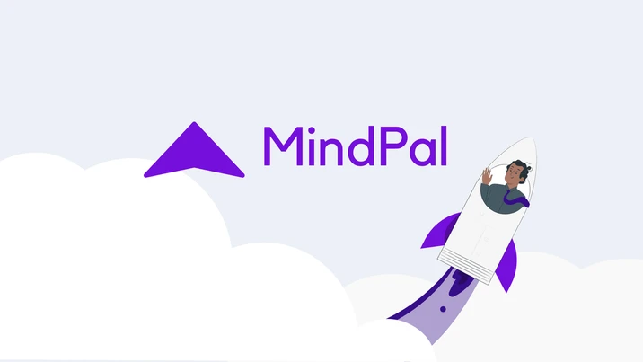 Logo MindPal z postacią w rakiecie symbolizującą innowacyjność i rozwój firmy w dynamicznym środowisku