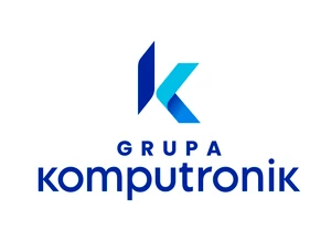 Logo Grupy Komputronik z nowoczesnym symbolem litery K w odcieniach niebieskiego